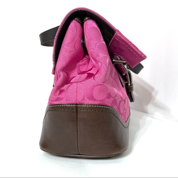 Coach Pink Signature C Canvas Leather Footed Shoulder Bag Handbag - Picture 5 of 14